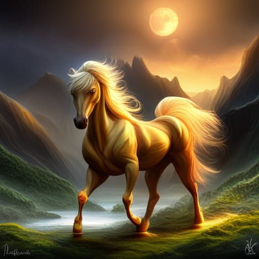 Golden Fantasy Horse with Mystical Aura in 8K