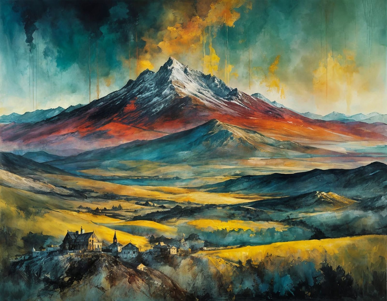 Snow-capped red mountain sunrise