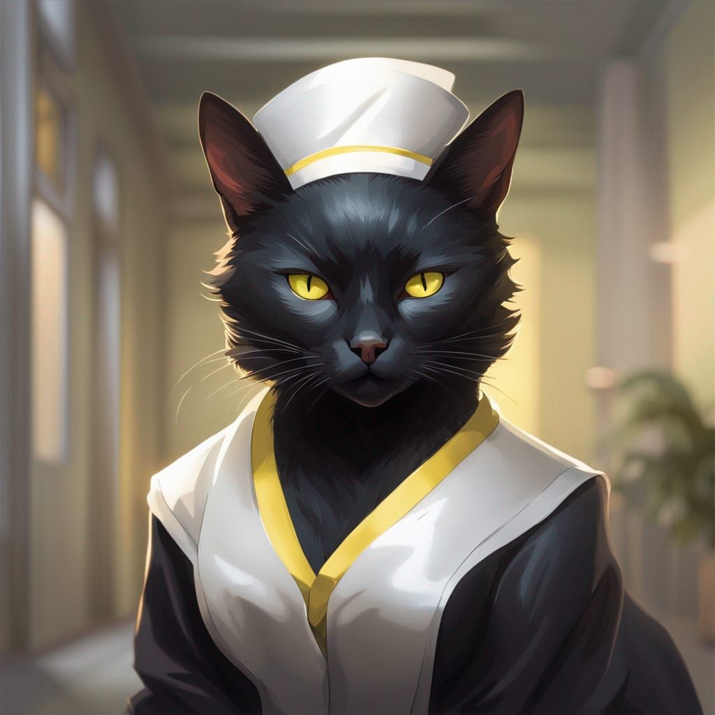Cat Nurse Portrait in Hyperdetailed Digital Art Style