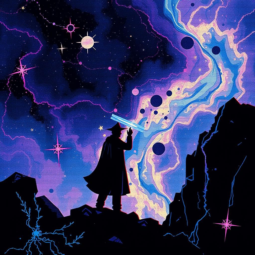 Cyberpunk Constellation Glitch Art in Indigo