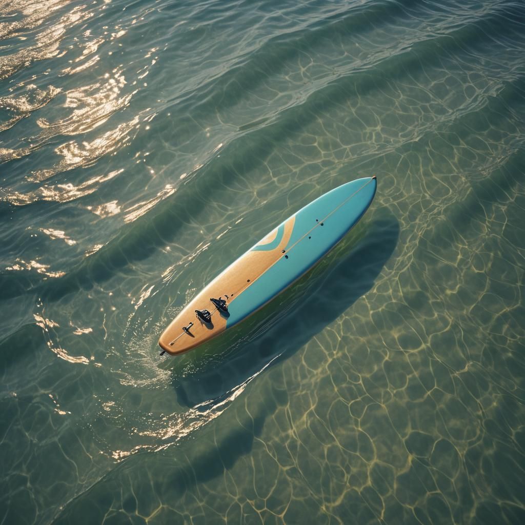 Longboard Surfboard in Calm Blue Sea: HDR Photography