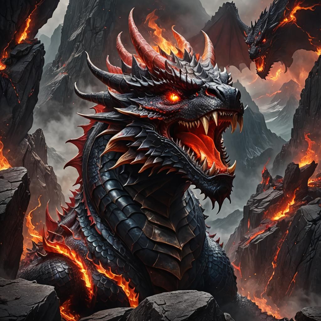 Dramatic Red and Black Dragon Portrait