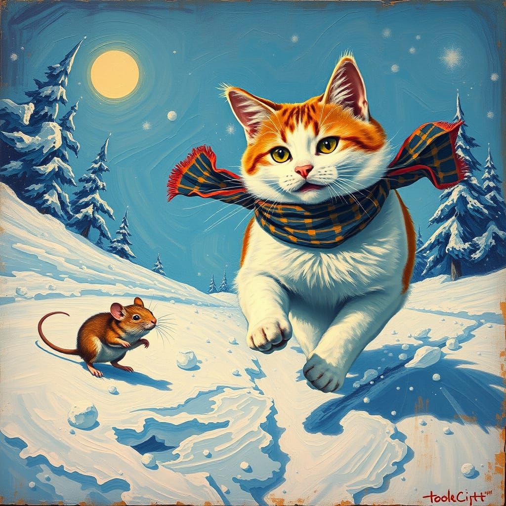 Van Gogh Style Winter Olympics Poster: Snow Cat Chases Snow ...