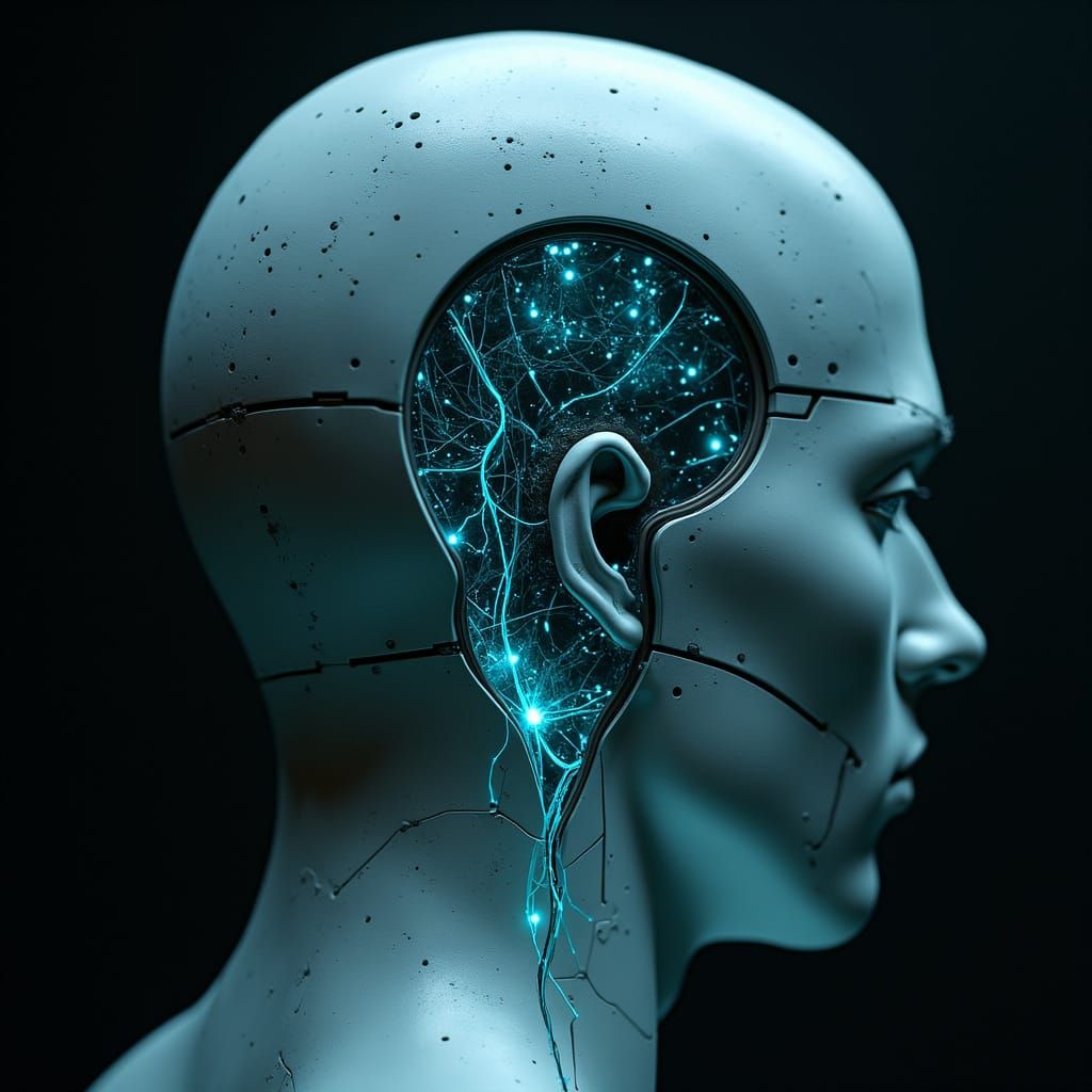 Cyberpunk Brain Interface with Bioluminescent Detail
