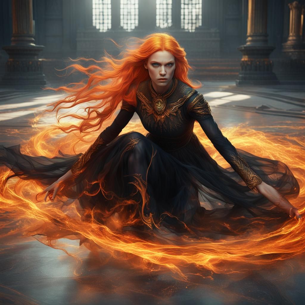 Fierce Woman with Fiery Hair: Fantasy Art