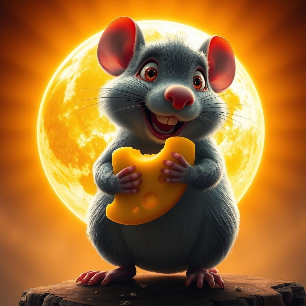 Enchanted Mouse Savoring Celestial Cheese