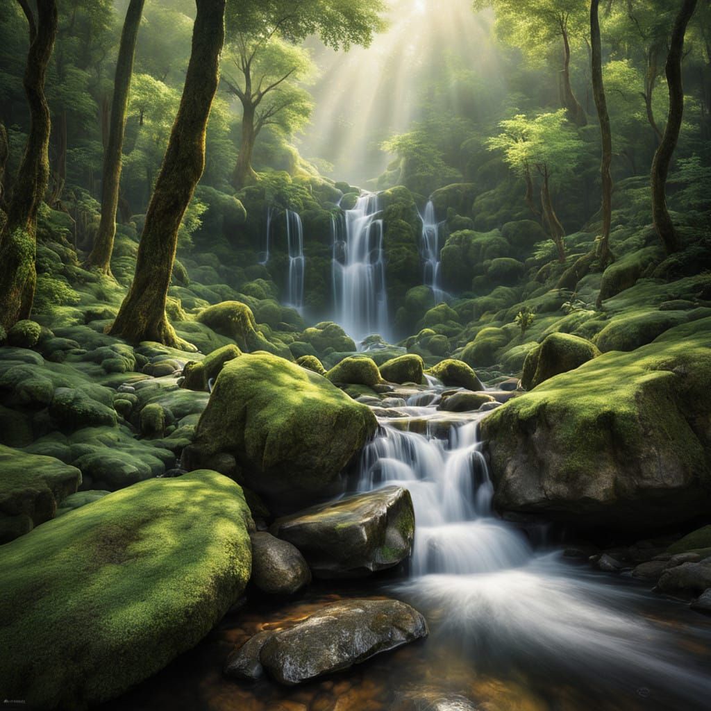 Mountain Waterfall in Soft Focus