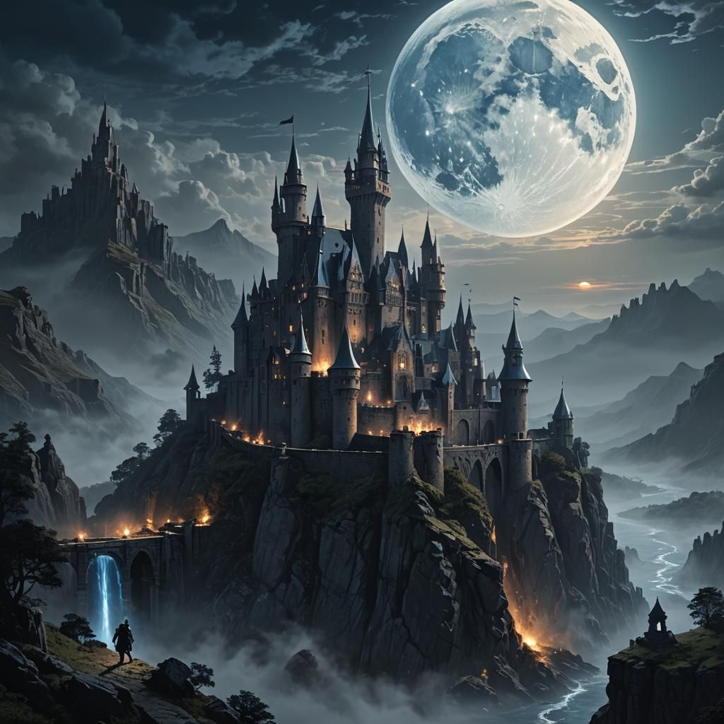 Cinematic Dark Fantasy Castle Under Moonlight