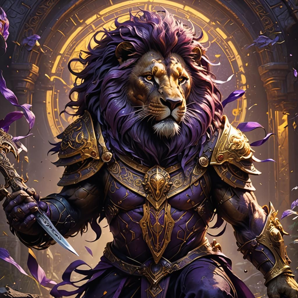 Lion Warrior in Dark Fantasy Style
