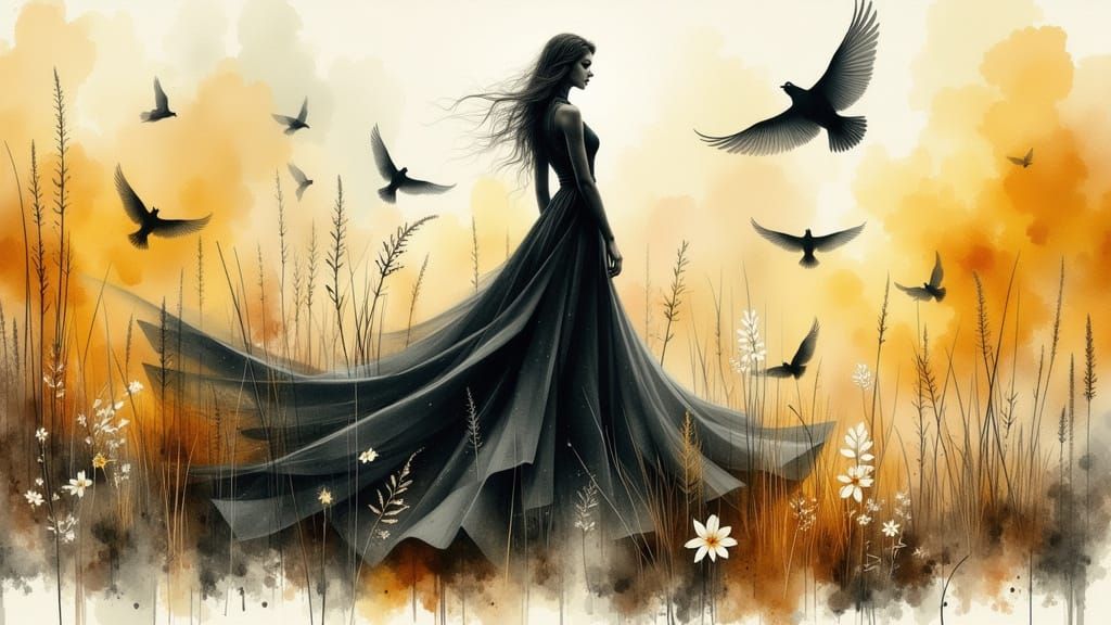 Mysterious Woman in Dreamscape: Surreal 3D Art