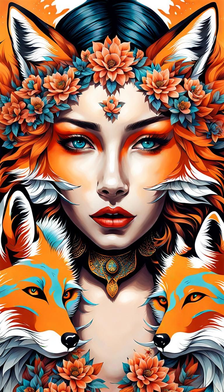 Kitsune Girl: A Hyperrealistic Digital Art Portrait