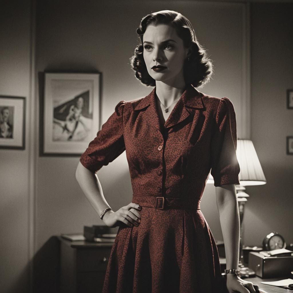 Girl in Red Dress: Noir Cinematic Film Still