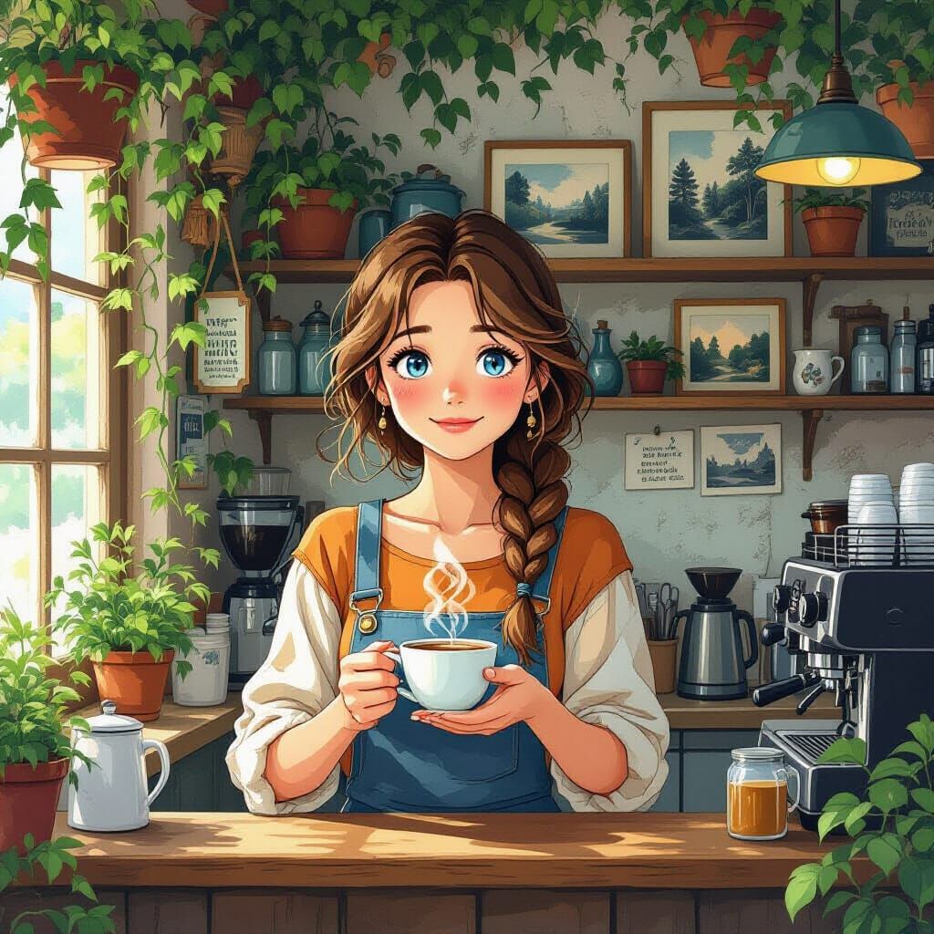 Melony's Brew: A Whimsical Cafe Scene