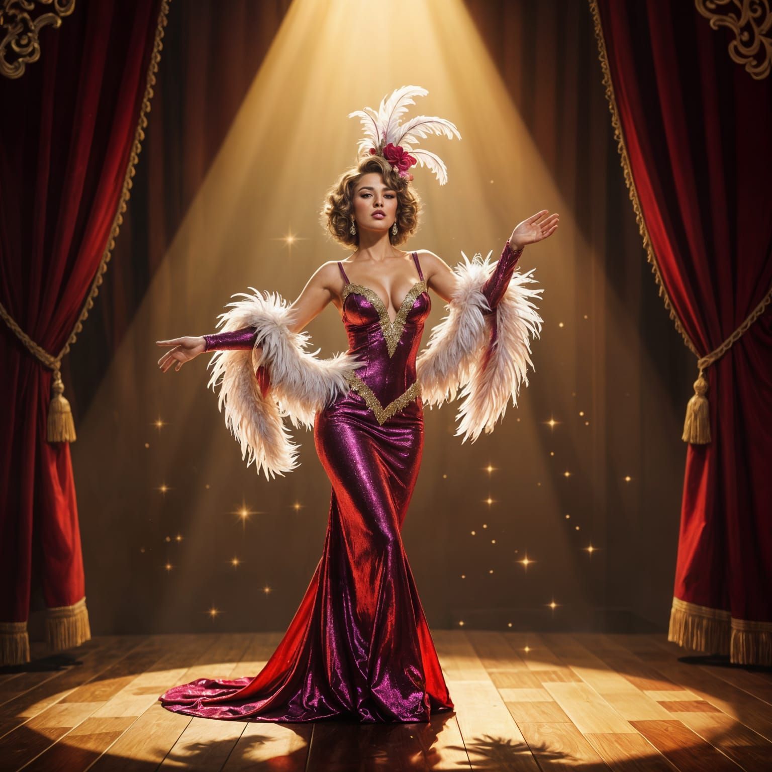 Vintage Performer in Shimmering Sequins, Digital Painting