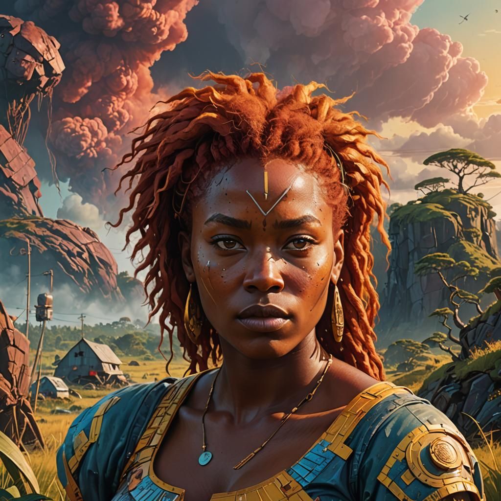 Voluptuous African Woman in a Fantastical Landscape