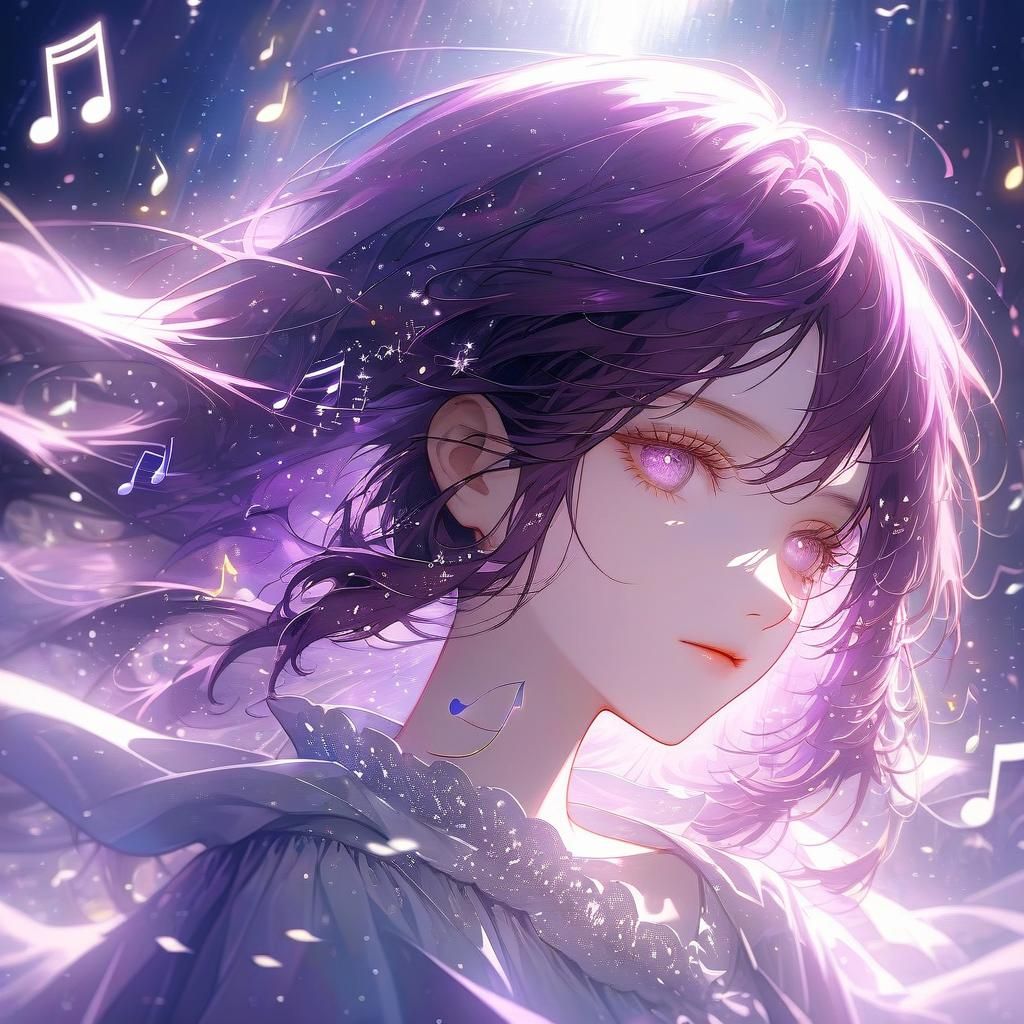 Teenage Girl with Magenta Hair Listening to Music