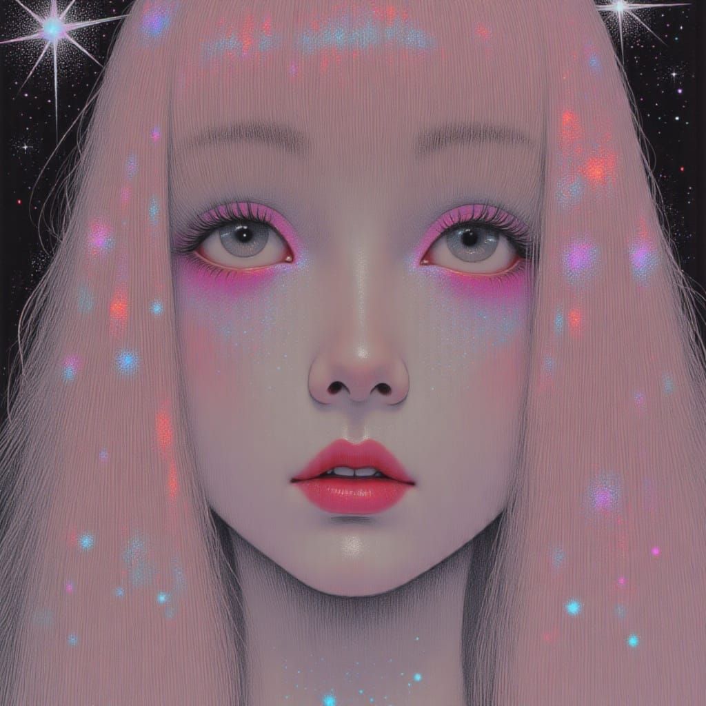 Contemplative Woman with Glitter in Anime Style