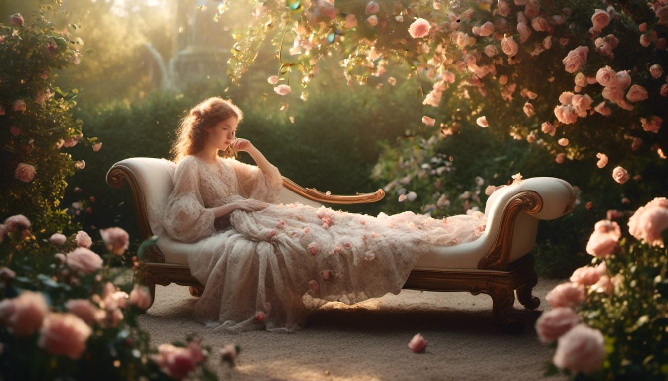 Romantic Realism: Woman Resting in a Garden