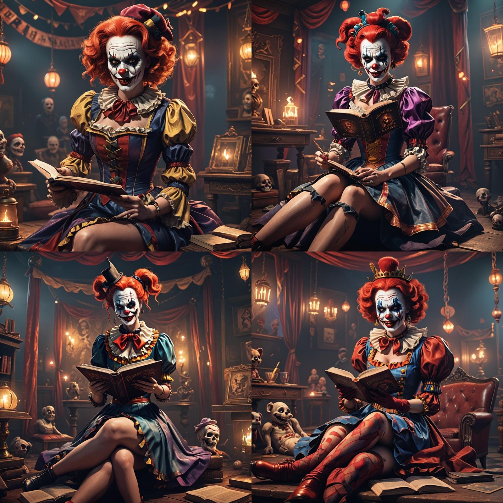 Evil Clown Reads in Haunted Circus: 3D Cinematic