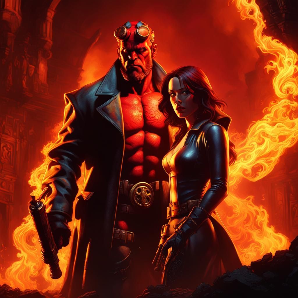 Hellboy and Liz Sherman Ablaze: Dark Fantasy Concept Art