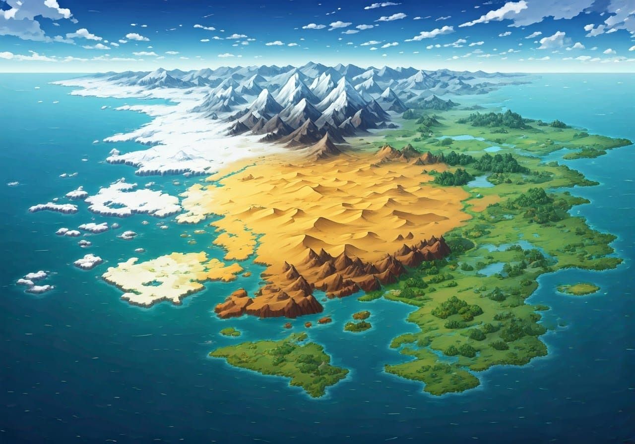Anime-Style Fantasy World Map with Diverse Landscapes