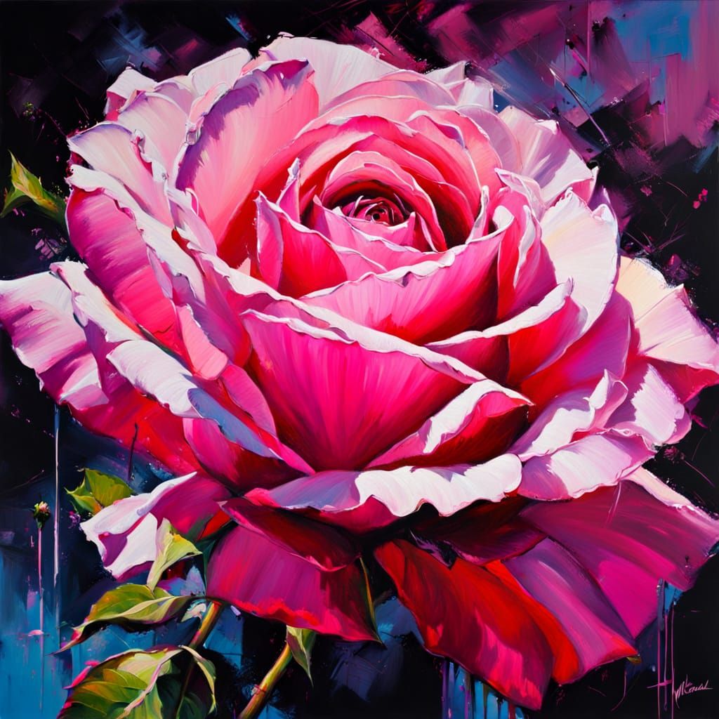 Close-up Pink Rose Portrait in Neon Blacklight