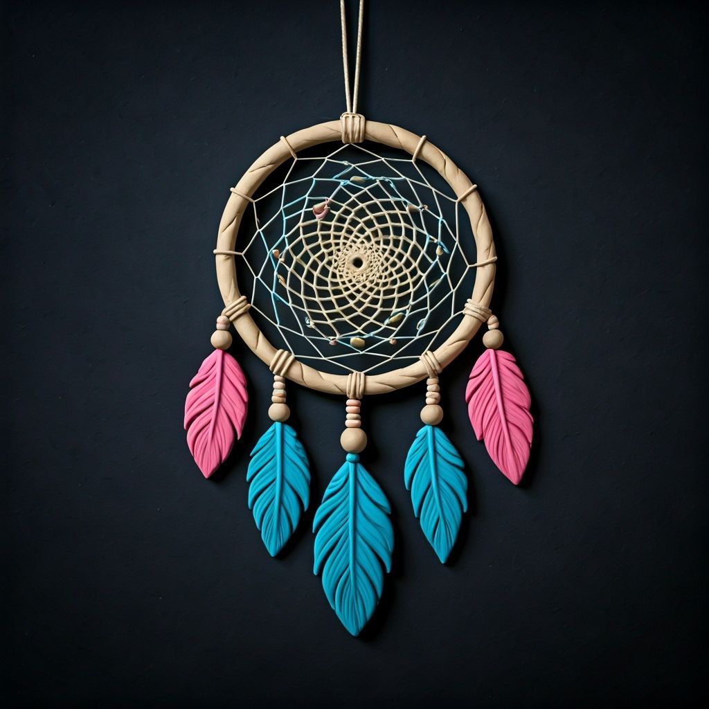 Whimsical Clay Dreamcatcher Folk Art