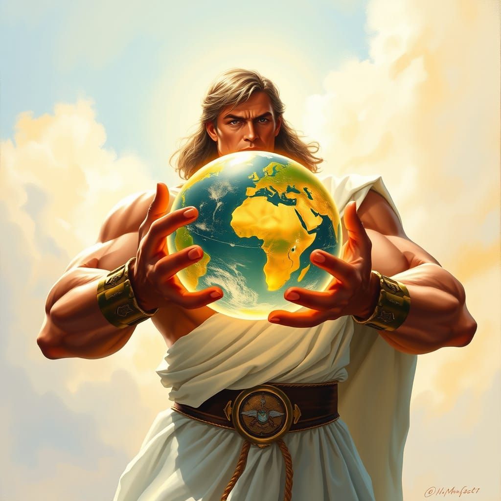 Hercules Holds a Glowing Earth Globe in His Powerful Hands