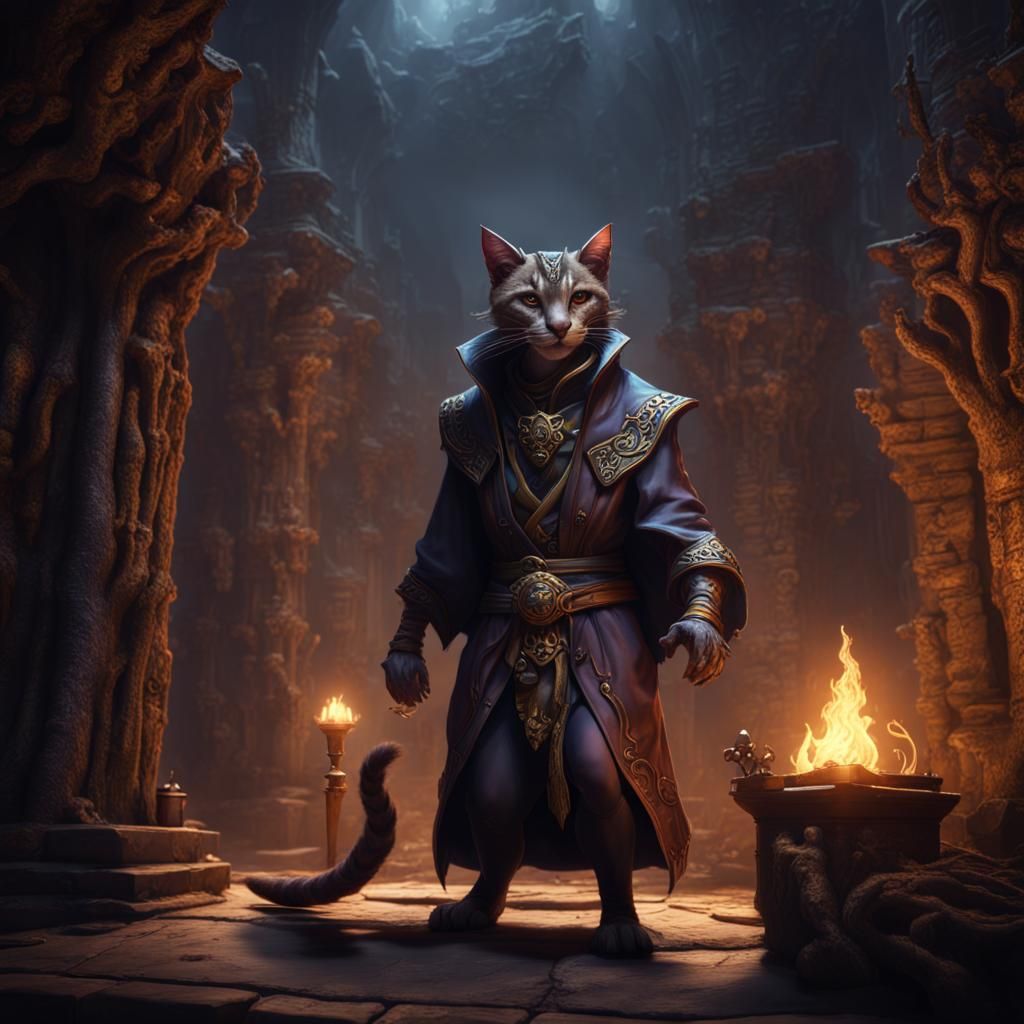Tabaxi Shadow Sorcerer in Underdark: Detailed Matte Painting