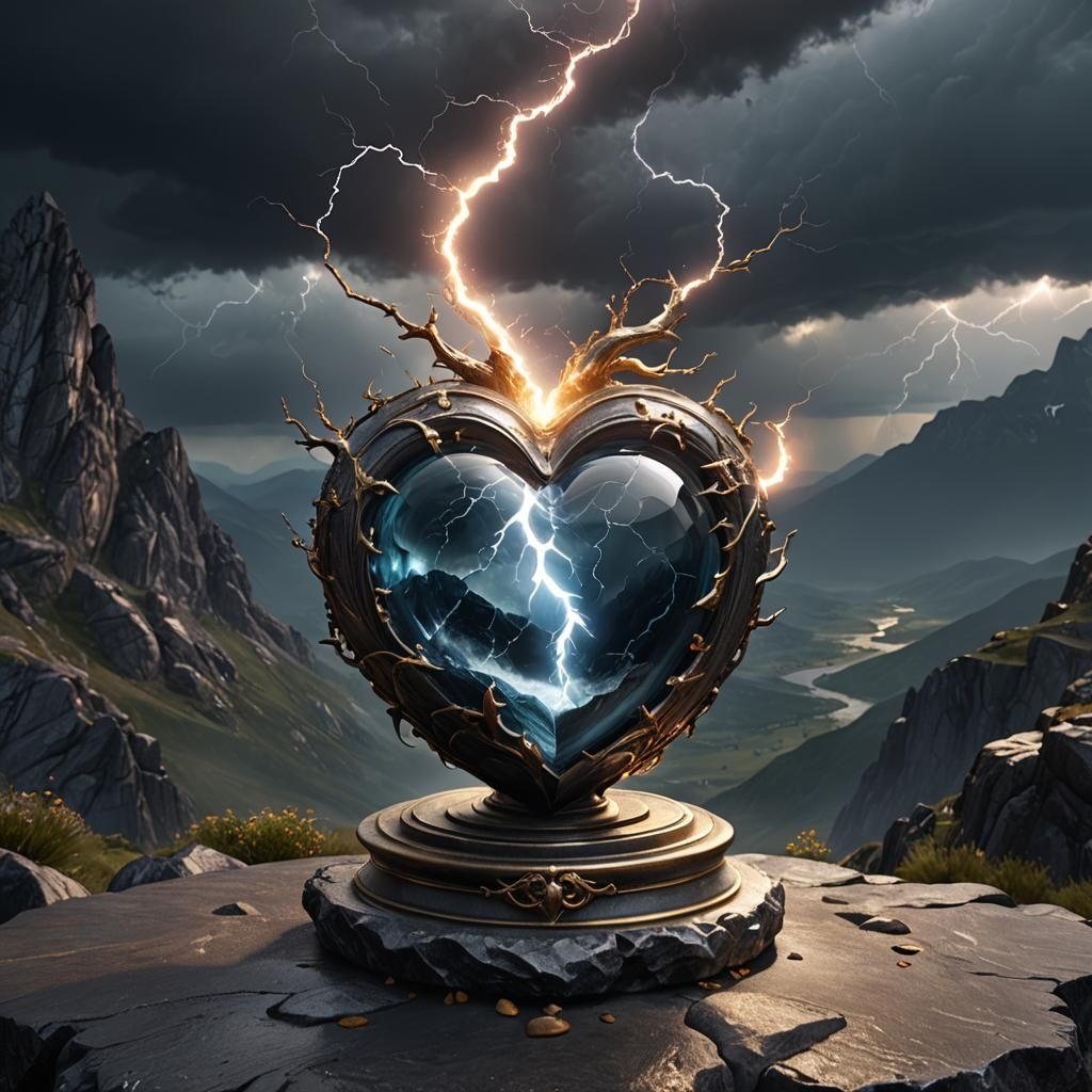 Enchanted Heart Vial on Stormy Mountain