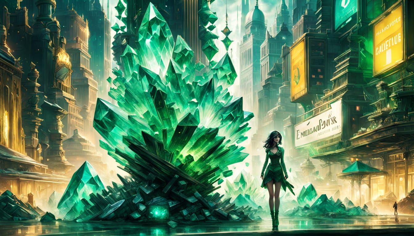 Svelte Dorothy in Cyberpunk Emerald Cityscape