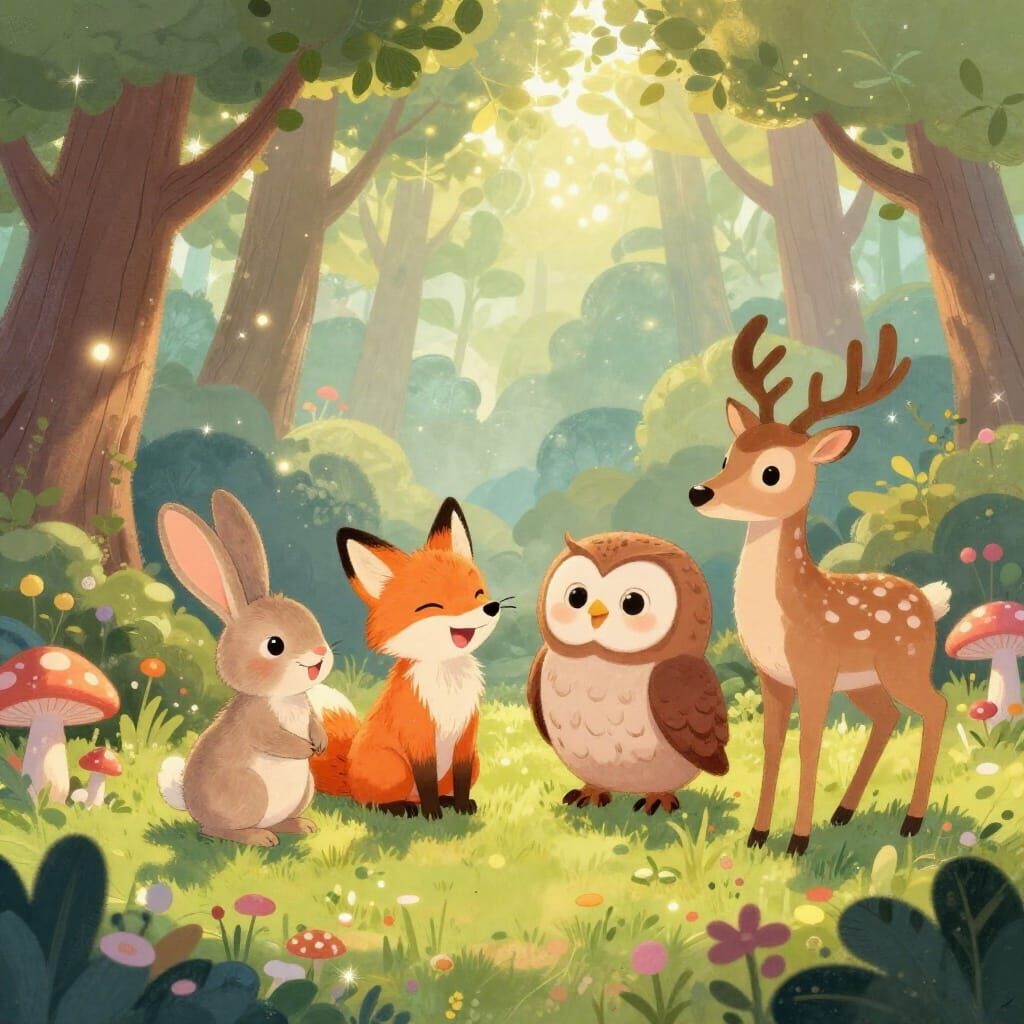 Magical Forest Friends in Whimsical Storybook Style