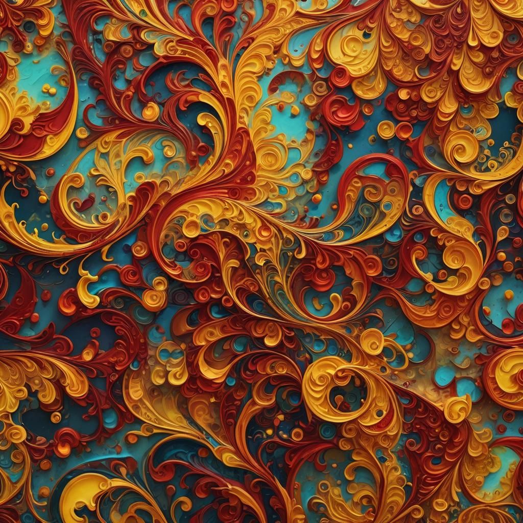 Swirling Red and Yellow Patterns on Paper
