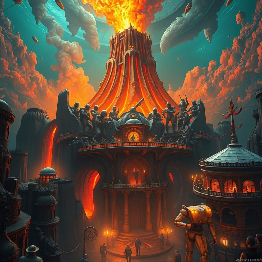 Volcano Fortress Undersea Dome With Robot Army