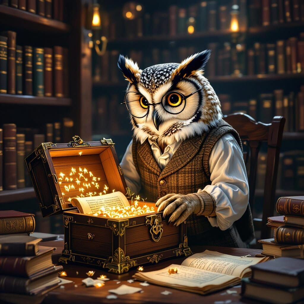 Owl Librarian Unveils Runes in Potter Style