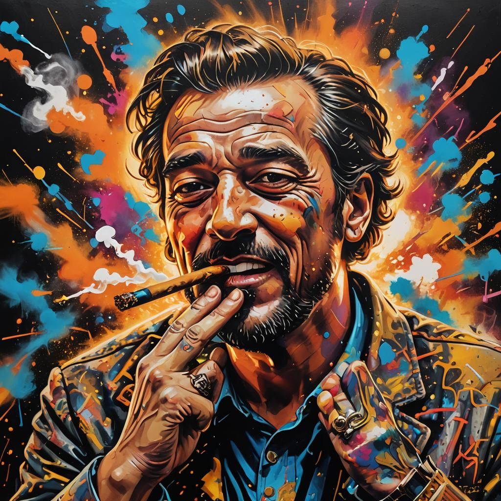 Graffiti Art: Man Smoking, Evading Bullets