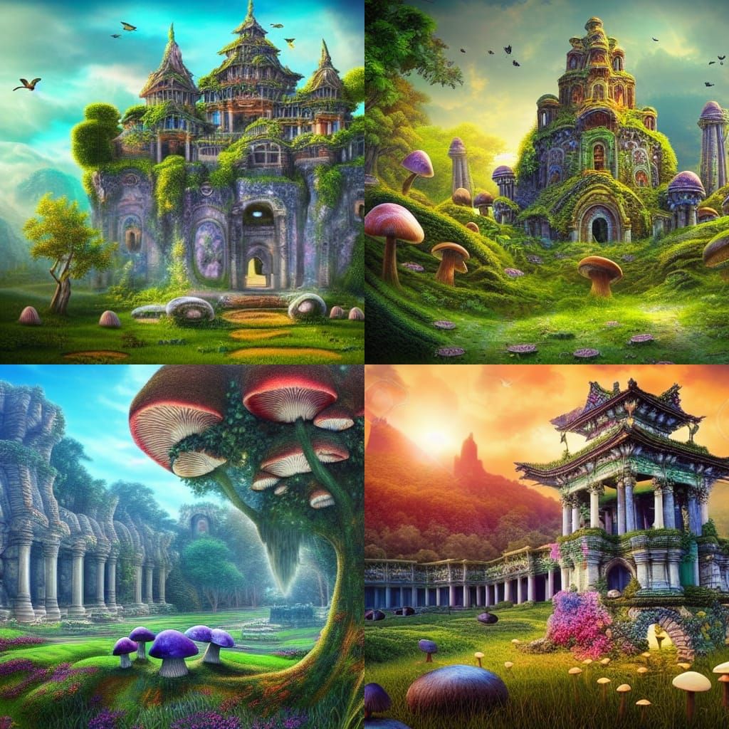 Fantasy Ruins Landscape with Celestial Temple