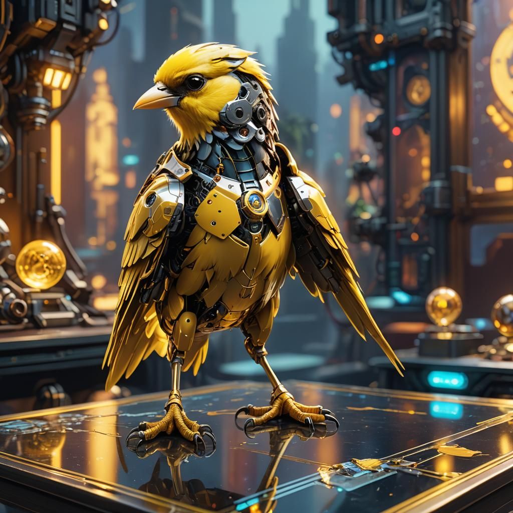Cyborg Canary in Futuristic Fantasy Style