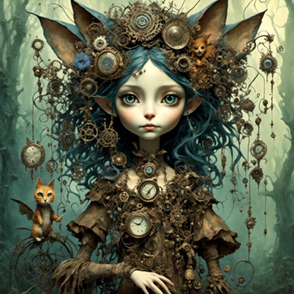 <lora:Dusk 4:1.0>   steampunk  cat girl ,  tea cup pixies,  ...