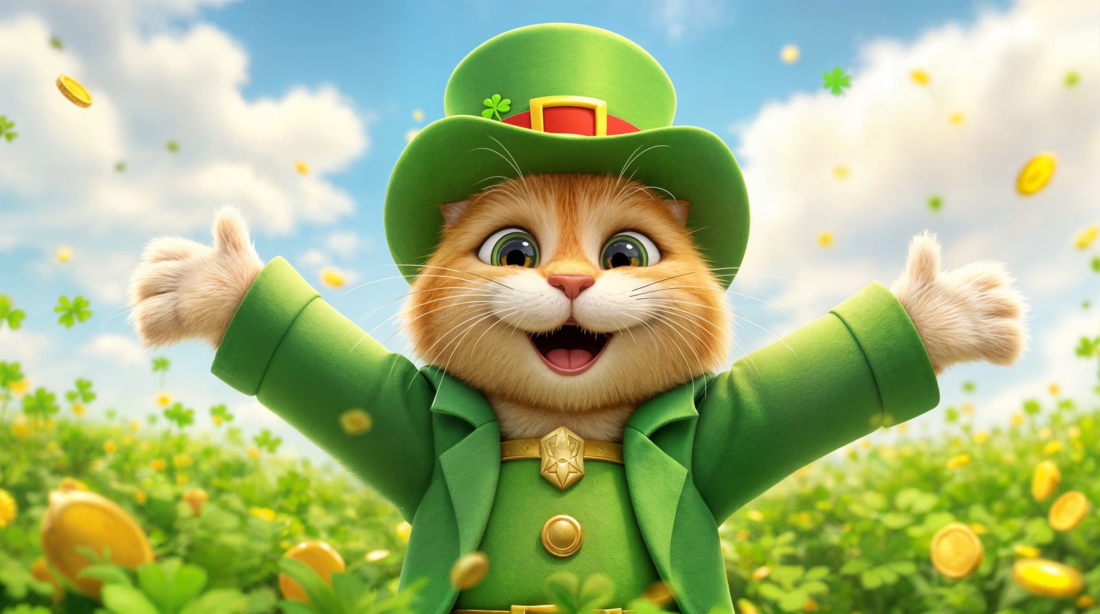 Joyful Leprechaun Cat in Emerald Fields