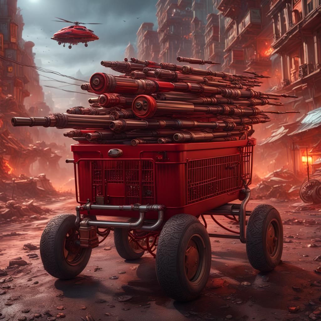 Armed Shopping Cart Escapes a Red Car