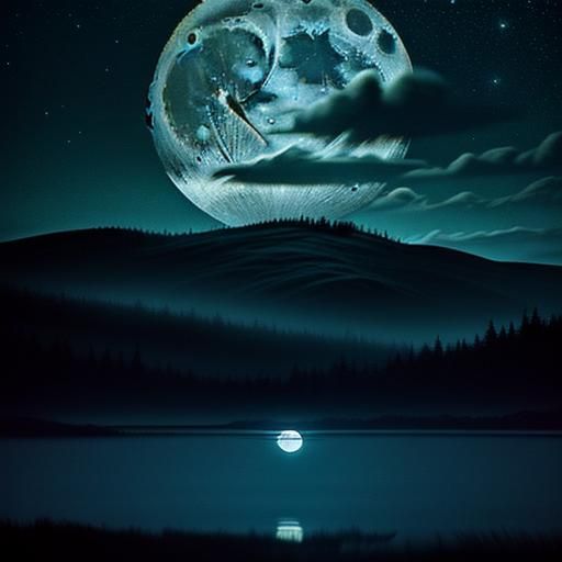 Full Moon Night Sky in Dreamy Cinematic Style