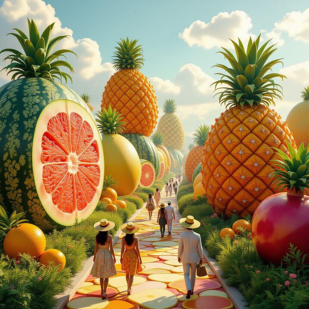 Fantastical Fruit Cityscape With Hyperrealist Fantasy Style