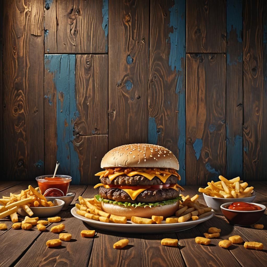 Cheeseburger Culinary Delight in Matte Painting Style