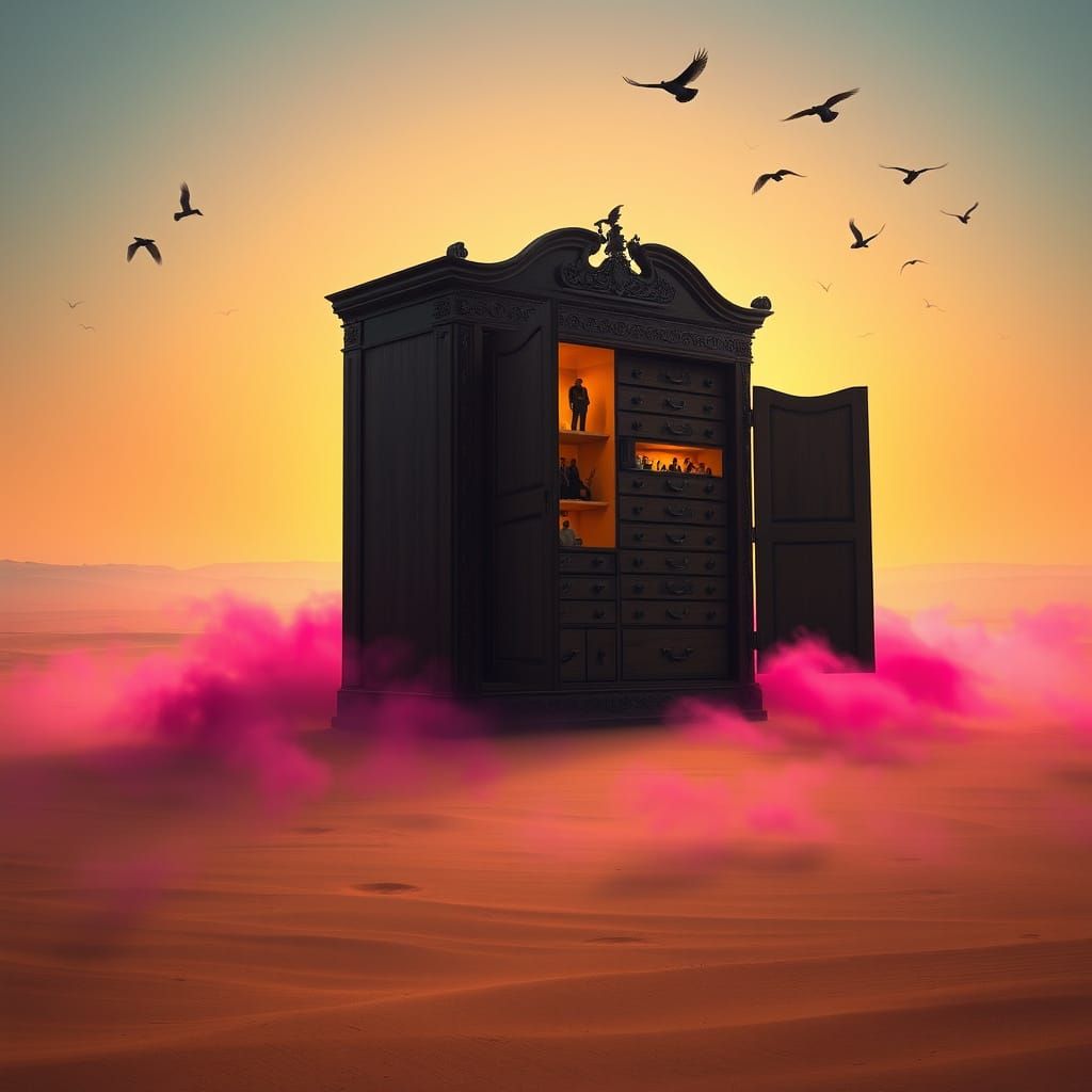 Colossal Wardrobe Emerges in Desert Dawn
