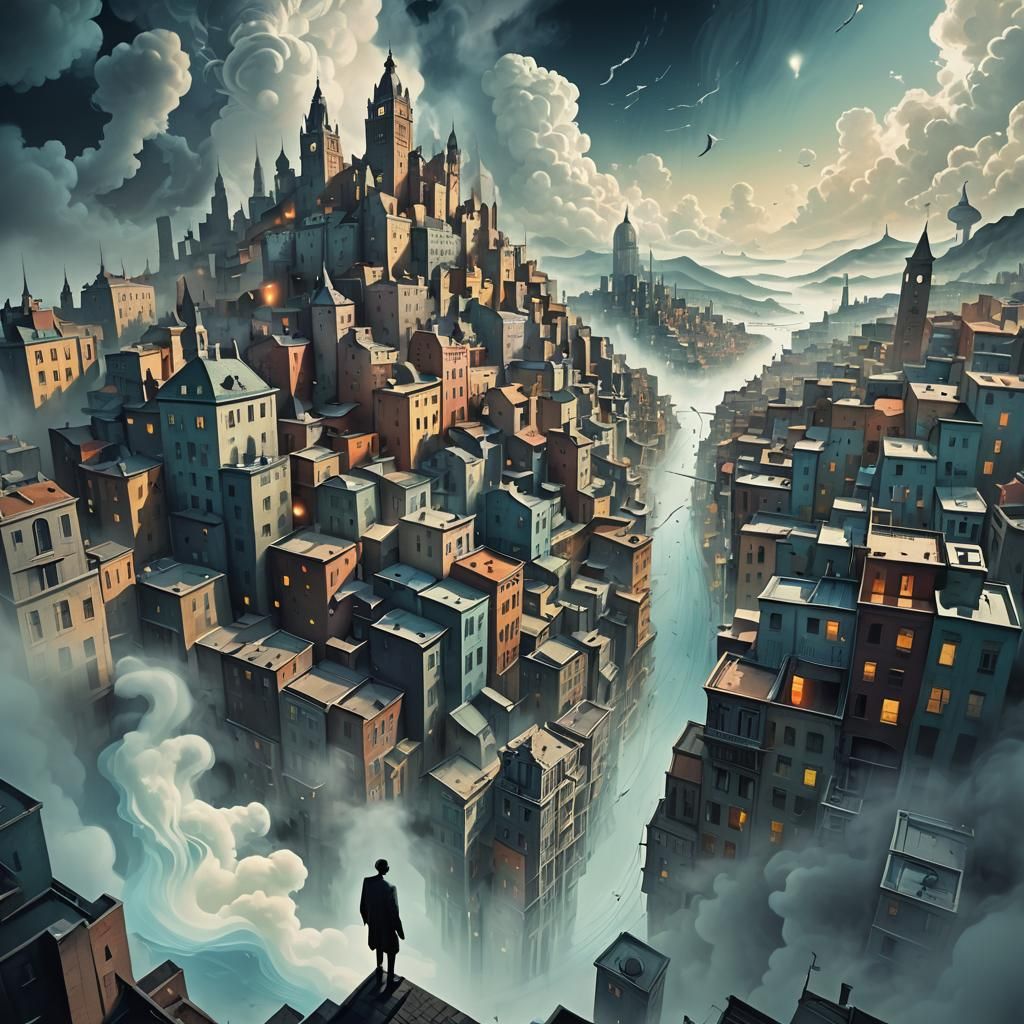 Surreal Metropolis in the Sky: Digital Art Inspired by Surre...