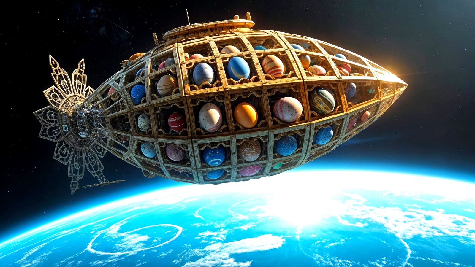 Egg Crate Spaceship Masterpiece in Vibrant Colors