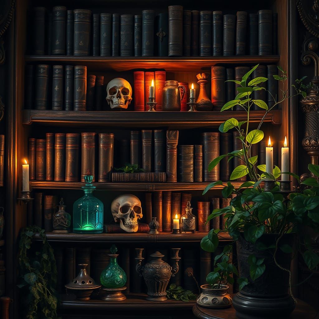 Enchanted Bookshelf with Whispers of the Past