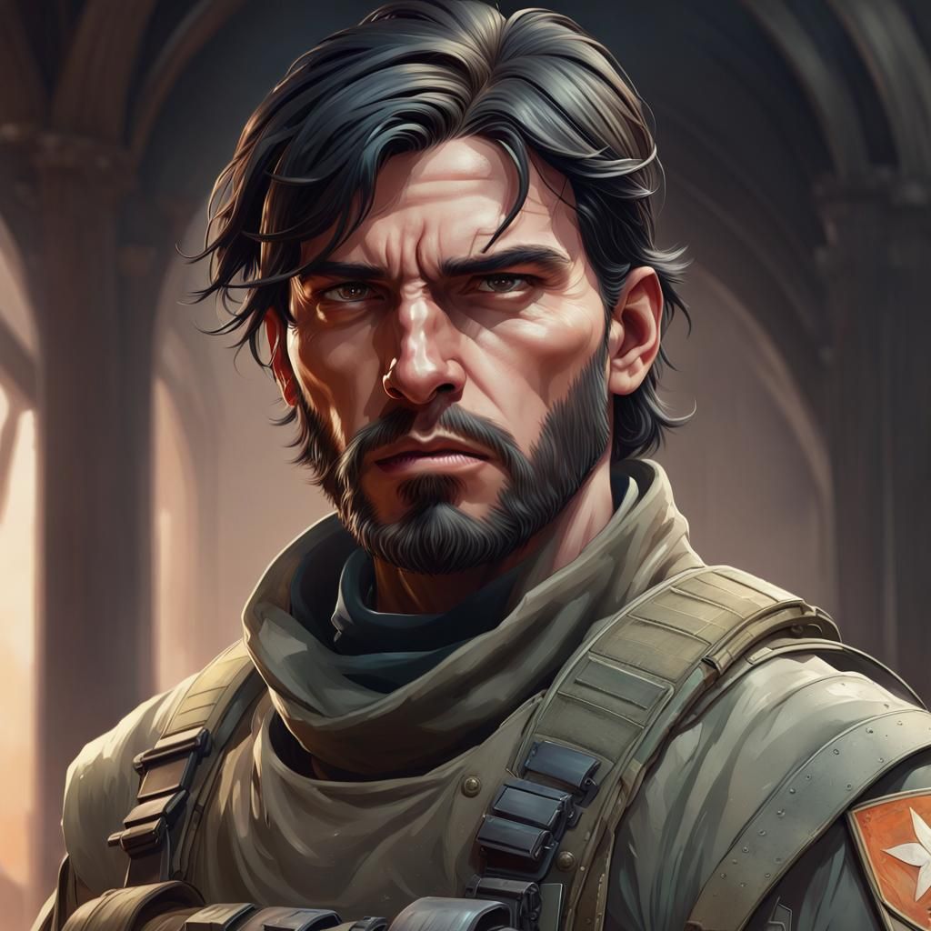 Dramatic Portrait of Modern Militia Leader in Triadic Colors