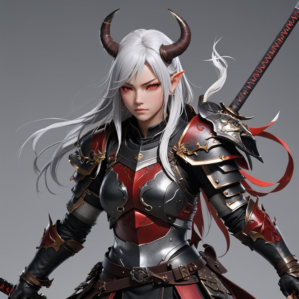 Anime Oni Ranger with Katana in 3D Style